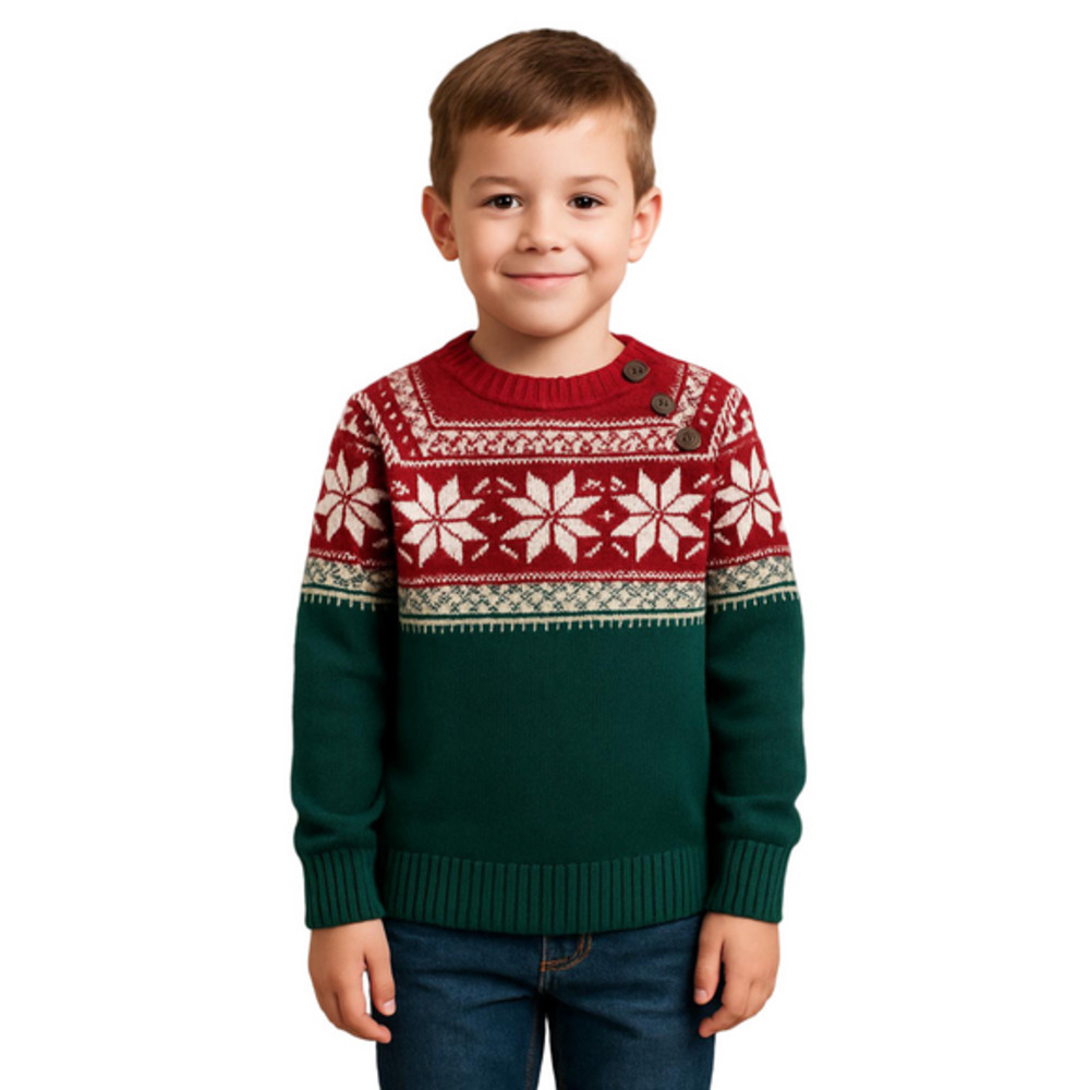 Gymboree Christmas sweater vintage fair isle green red snowflake photo size 7